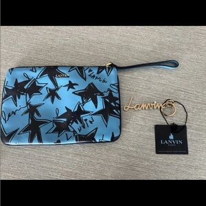 Lanvin Black and Blue Star Pattern Wristlet